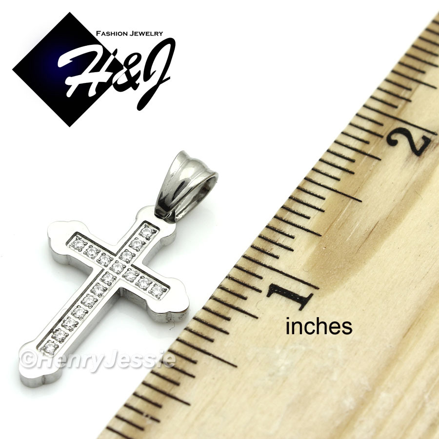 18″Stainless Steel 2mm Silver Box Chain Bling Cubic Zirconia Cross Pendant*P53