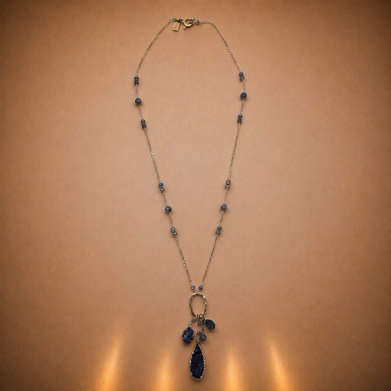 New Cat Max Smoky Blue Druzy Pendant Necklace Gold Tone Long Statement $225