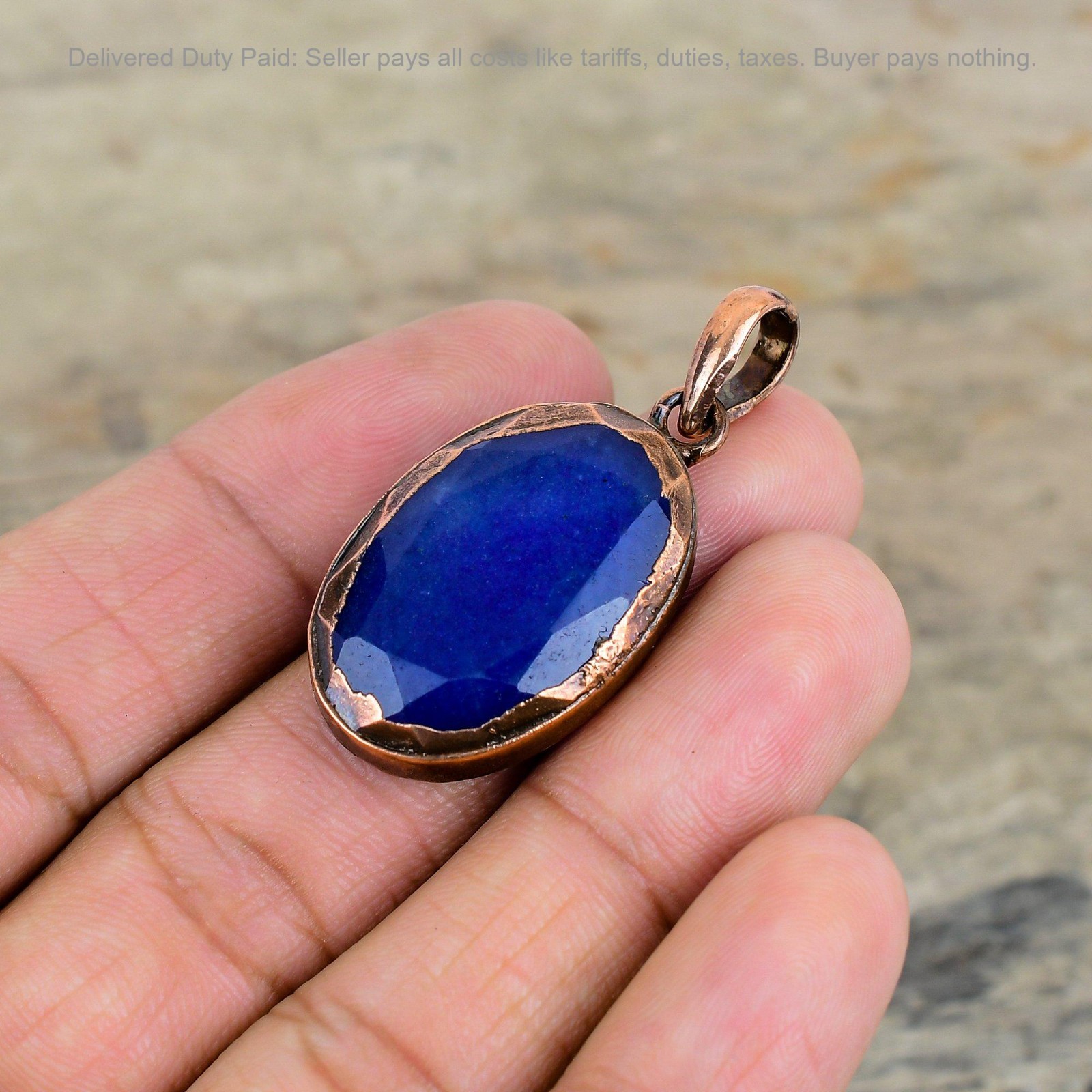 Cyber Monday Deal Blue Saphire Stone Electroformed Boho Pendant Jewelry Copper