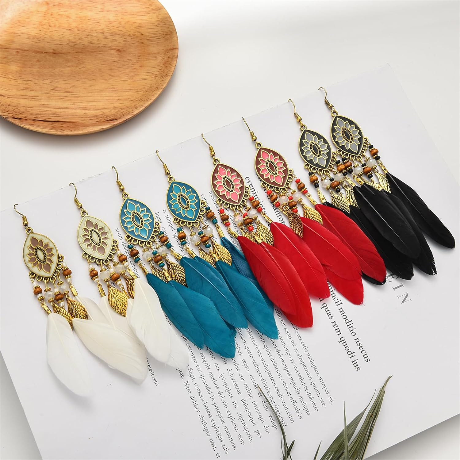 Boho Long Feather Drop Dangle Earrings for Women Retro Bohemian Ethnic Fringe Mu