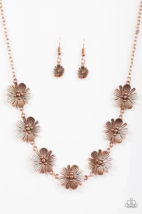 Necklace Paparazzi- Poppin Poppie- Copper – Flowers- Like Like Detail