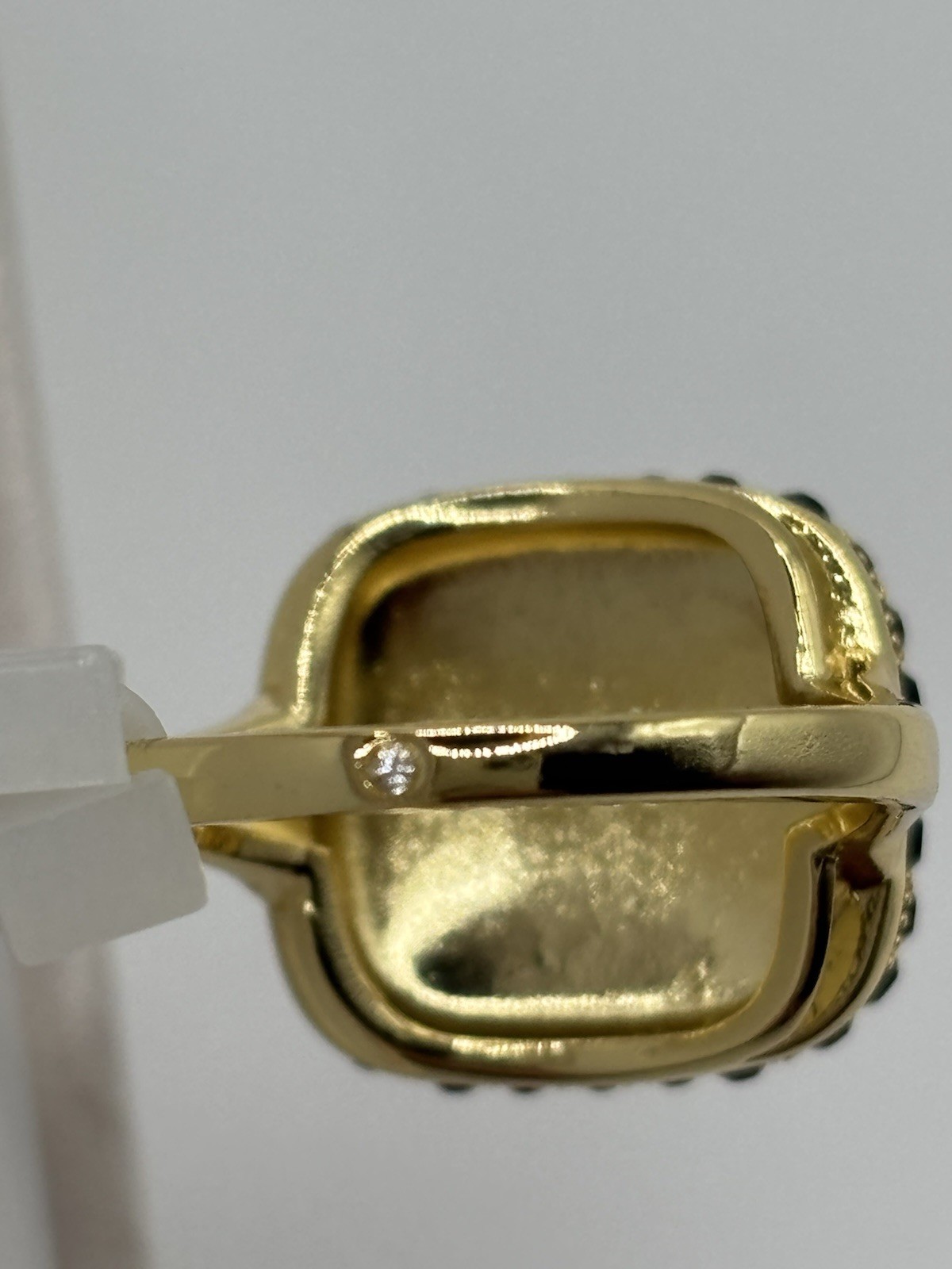 Gold Tone Black Round Crystal Pavé Cushion Dome Cocktail Ring Size 7