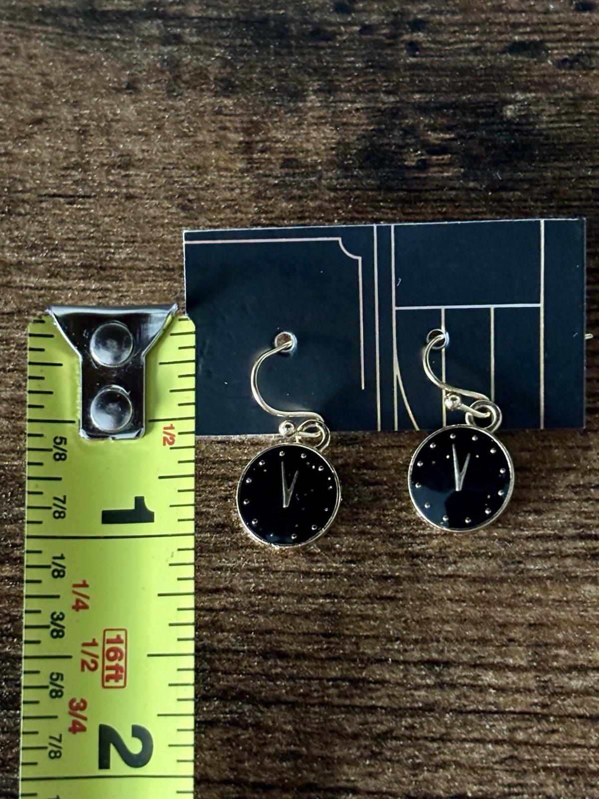 New Years Round Clock Dangle Gold Tone French Wire Close Earrings