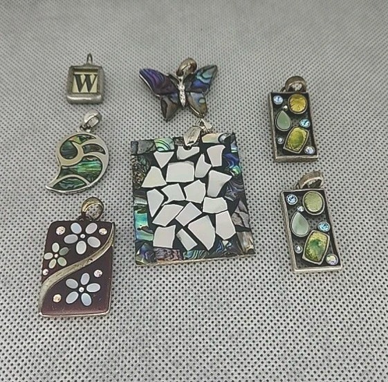 Lot of 7 Pendant Necklace Charms Mixed Materials Glass Rhinestones Etc