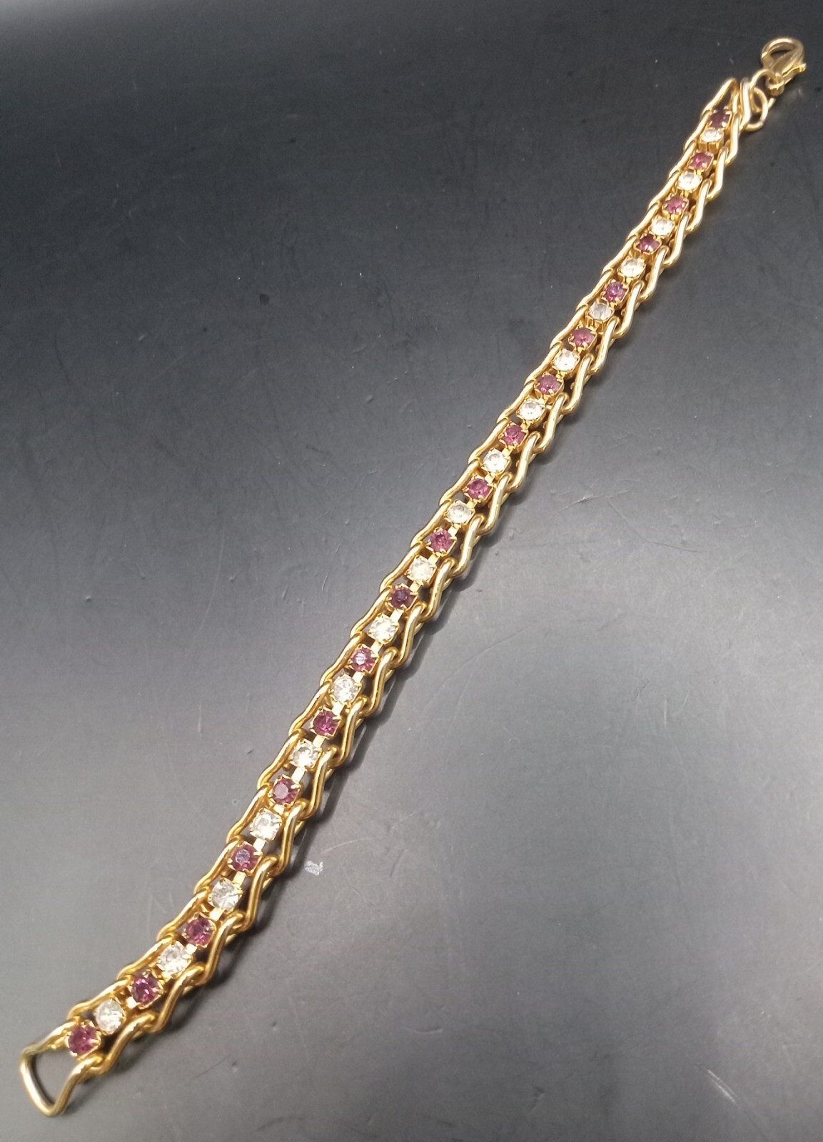 Gold Tone Purple & Clear Rhinestone Detail Bracelet 7.5″ #487