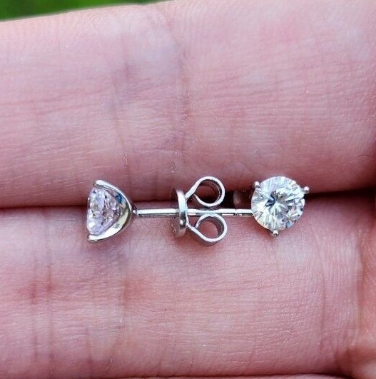 .6CT Three Prong Small Moissanite 4.5mm Stud Earrings White Gold-Plated Silver