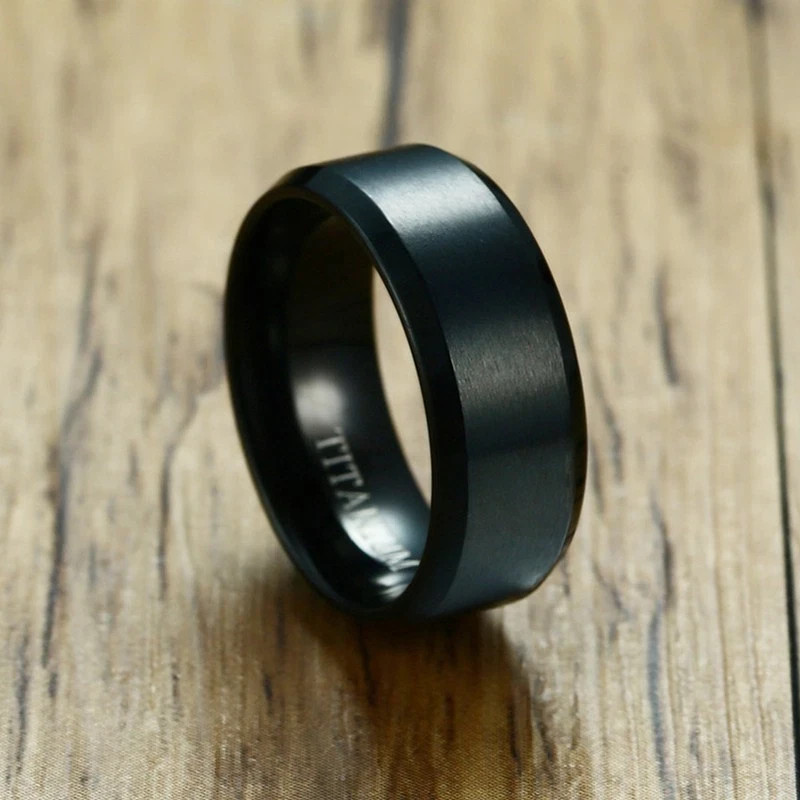 8MM Black Plating Titanium Steel Band Men’s Matte Finished Ring Wedding Sz 7-12