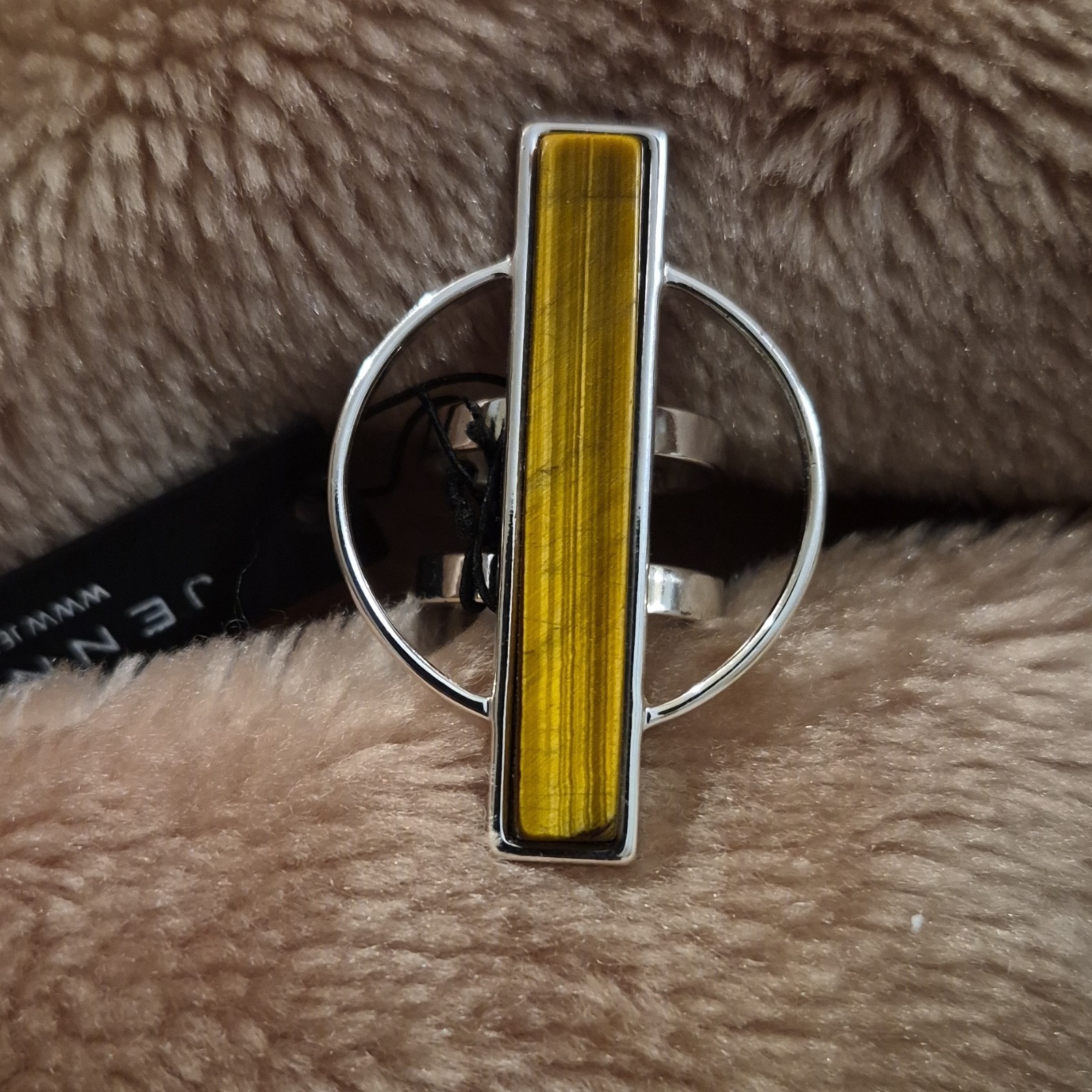 Jenny Bird Tiger’s Eye Rectangle Bezel Bar Statement Cocktail Ring Size 8