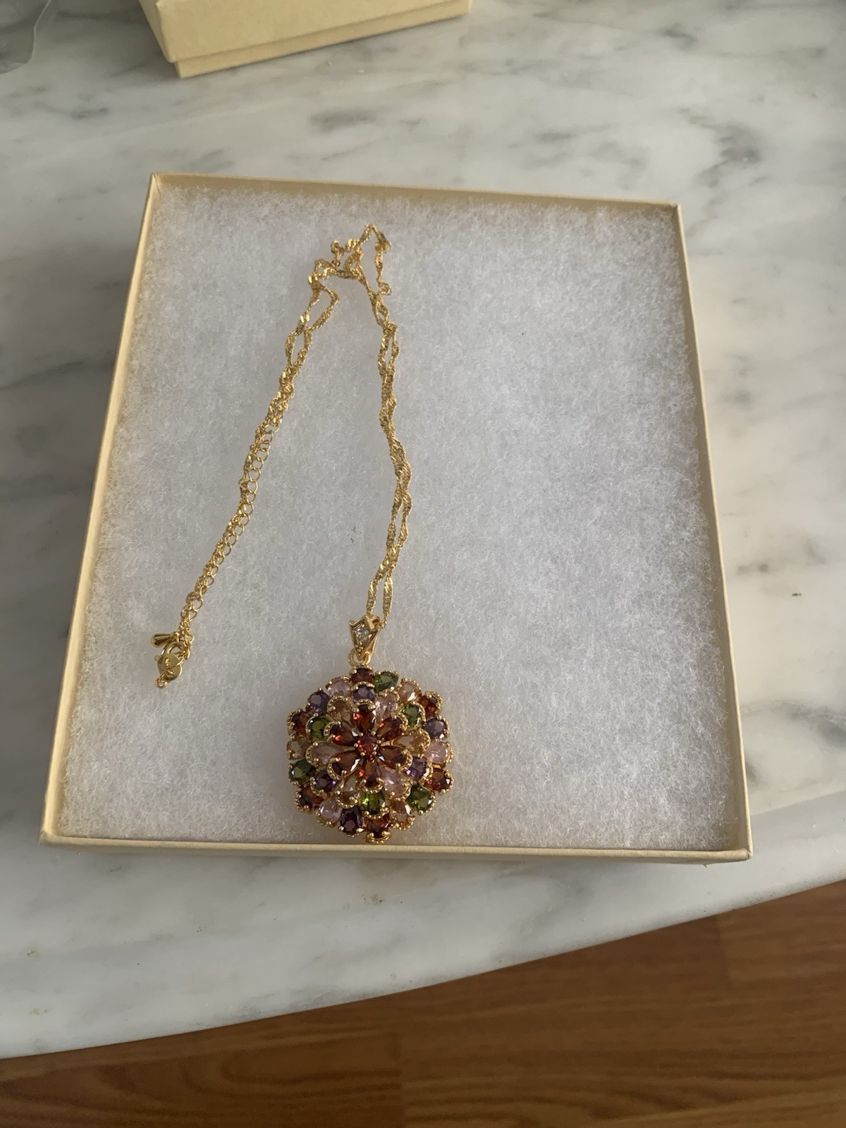 Retro Bohemian Inspired Multicolor Cubic Zirconia Gold Tone Pendant Necklace