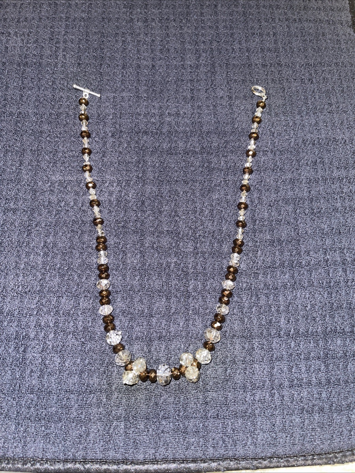 17in Necklace With Smoky And bronze Colored Crystals And Pewter Toggle Clasp NEW