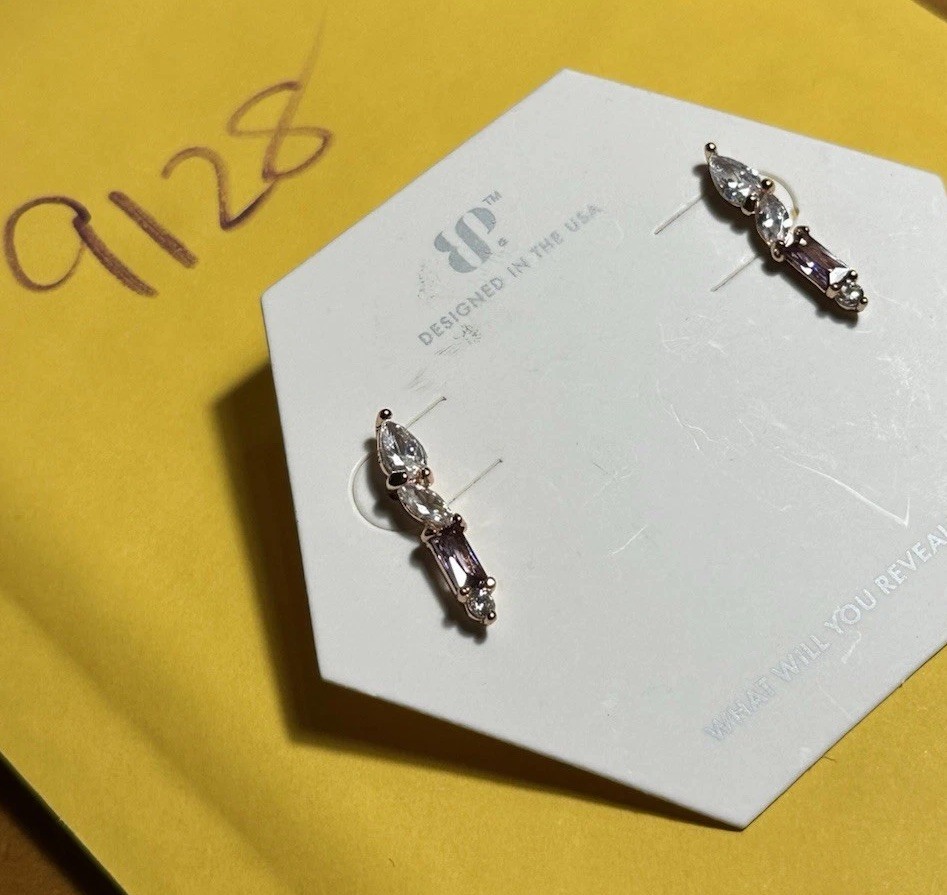 Bomb Party “She Says Yes” Amethyst CZ Rose Gold Plated Earrings NWT