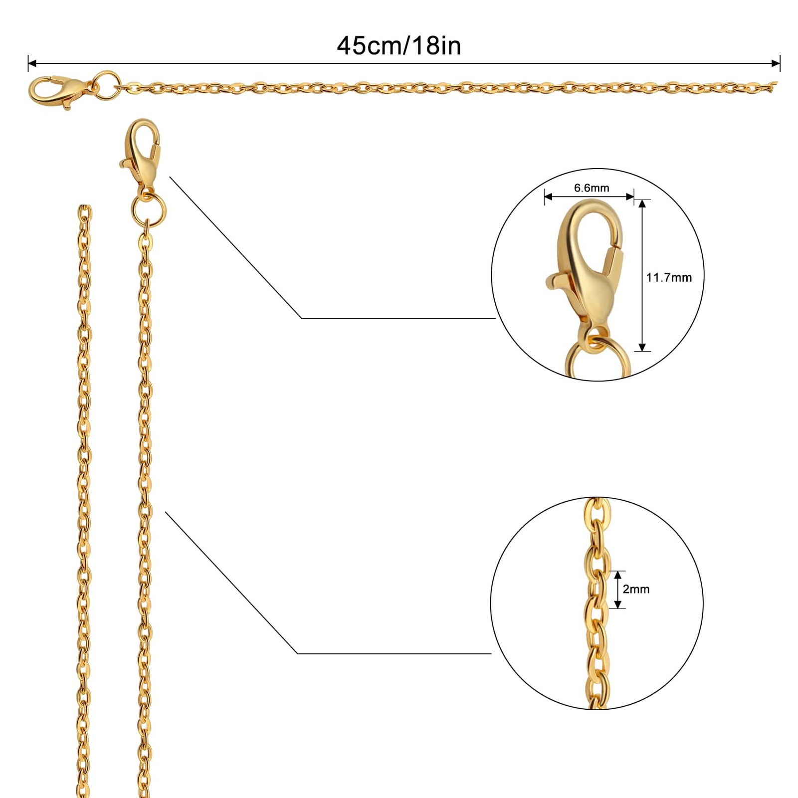 Lemonkey 24 Pack 18 Inch Gold & Silver Plated Bulk Cable Link Chains DIY Craft