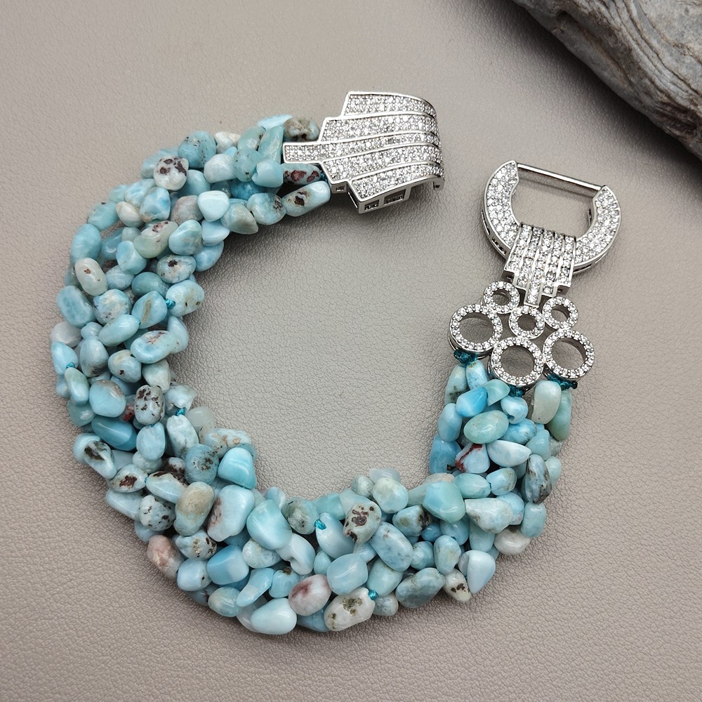 Natural Blue Larimar Gemstone Handmade Beaded Bracelet