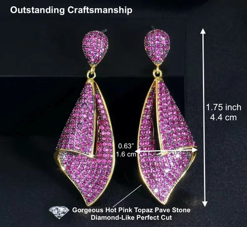 18k Gold Plated Lab-Created Pink Sapphire Drop Earrings Christmas Jewelry Gift