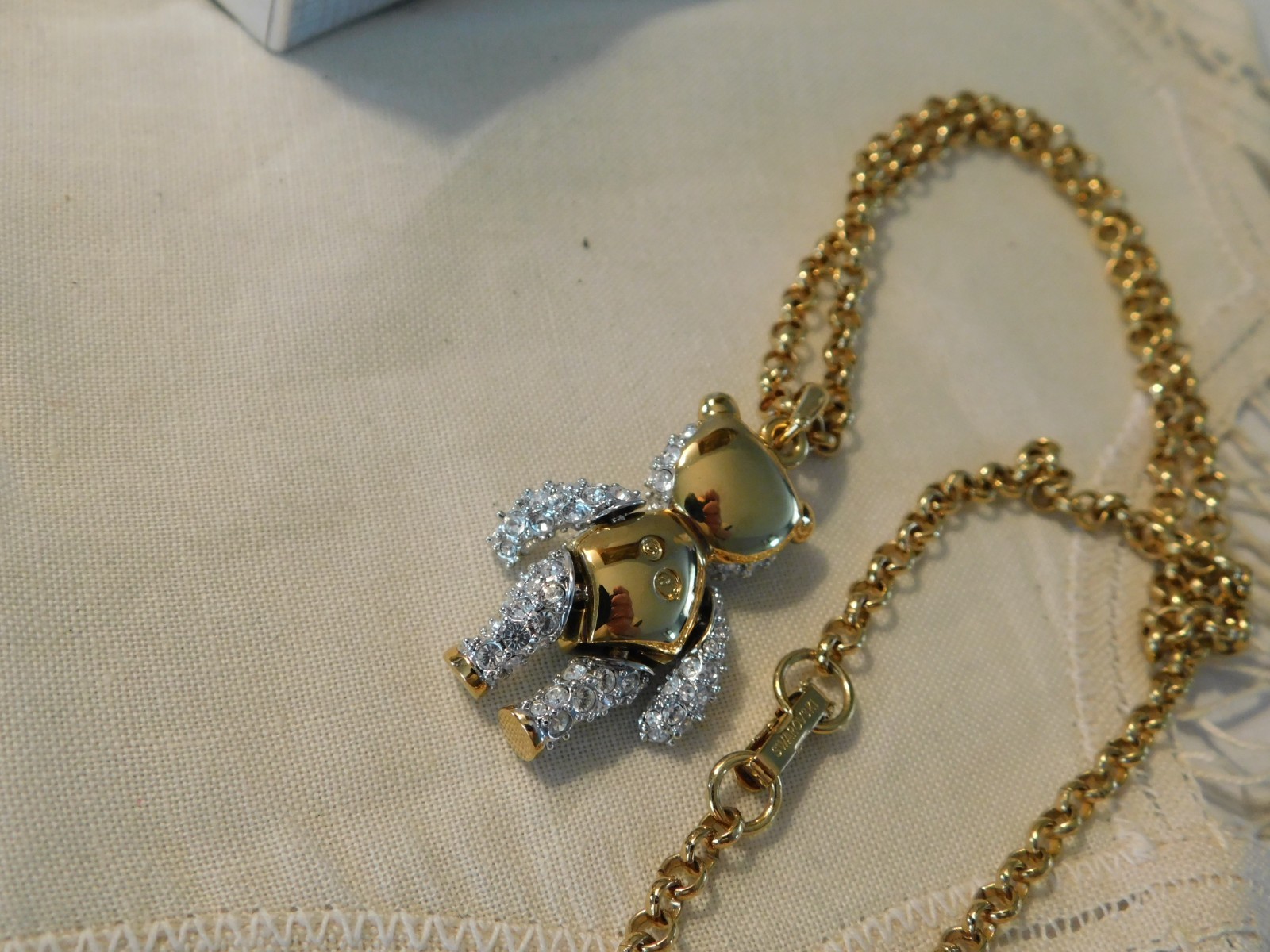 Authentic Swarovski Crystal Teddy Bear Jointed Pendant Necklace