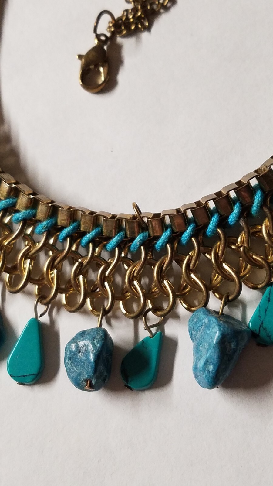 Ladies Turquoise Necklace Blue Imitation Gold Tone Costume Jewelry 3130JR