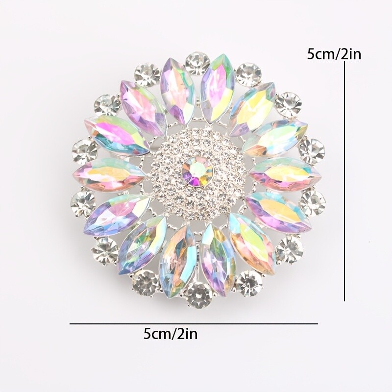 Multicolor Rhinestone Brooch Pin Luxury Glass Crystal Flower Accessory for Women