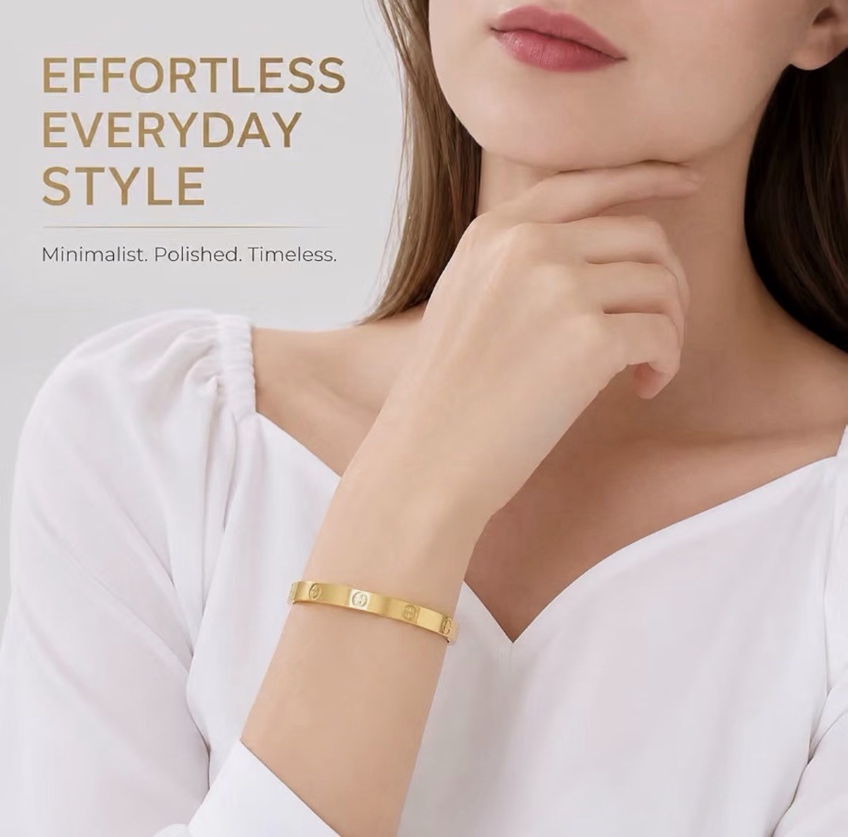 18K Gold Plated CZ Cuff Bangle Bracelet Women Titanium Steel Love Friendship
