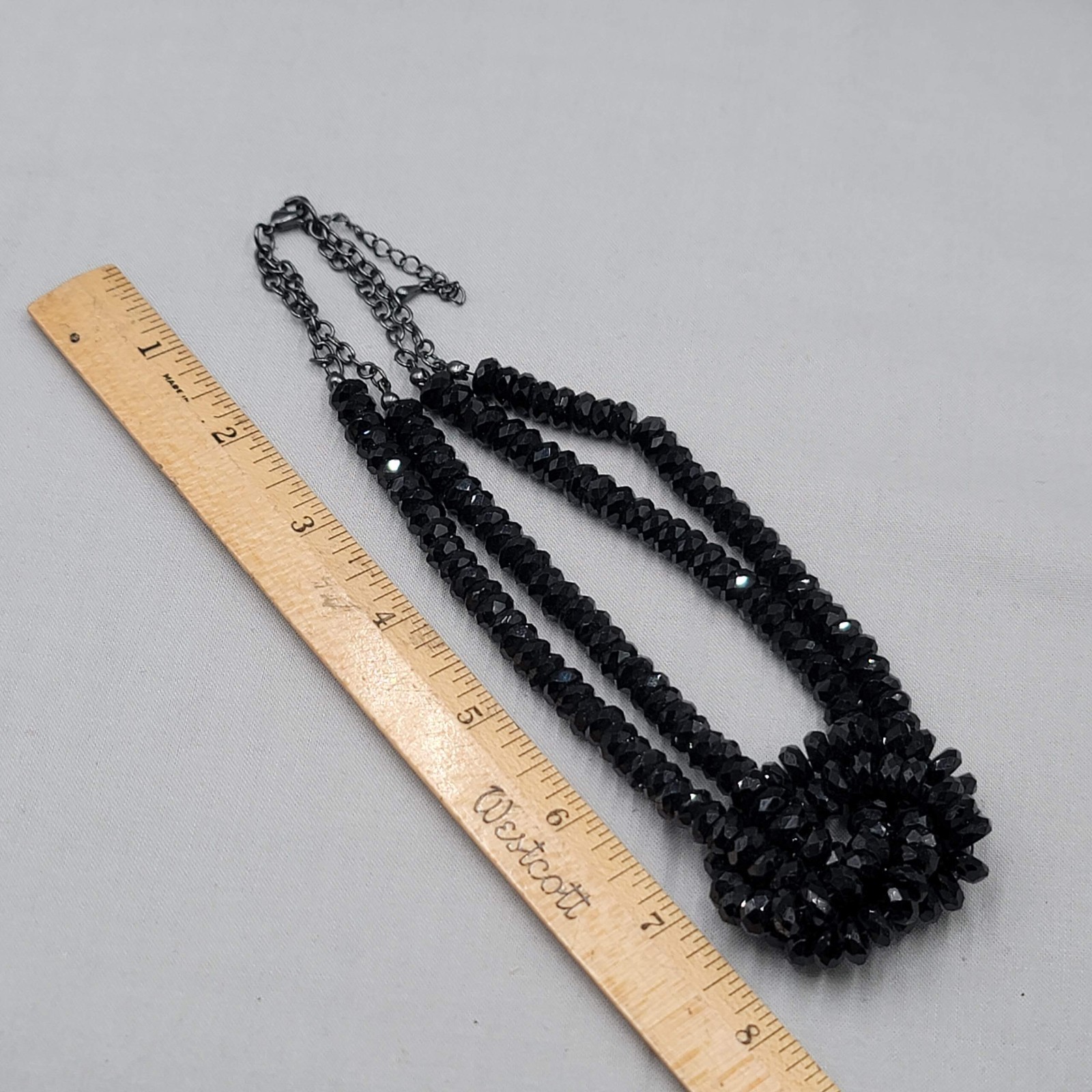 Statement Black Glass Beaded Knot Necklace Gunmetal Gray 18″ adj