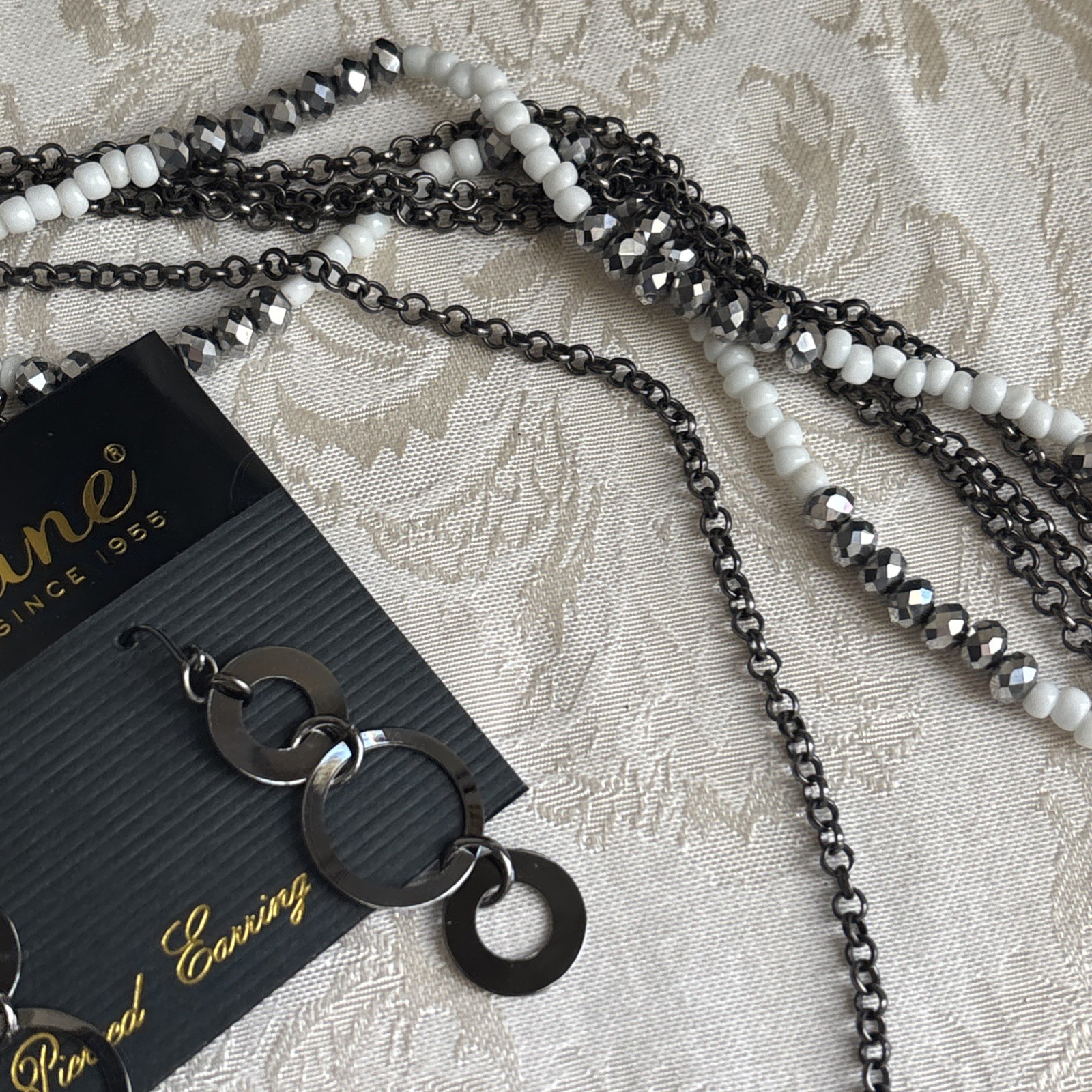 Park Lane Chic Earrings Hematite Tone Interlocking Circles & Unsigned Necklace