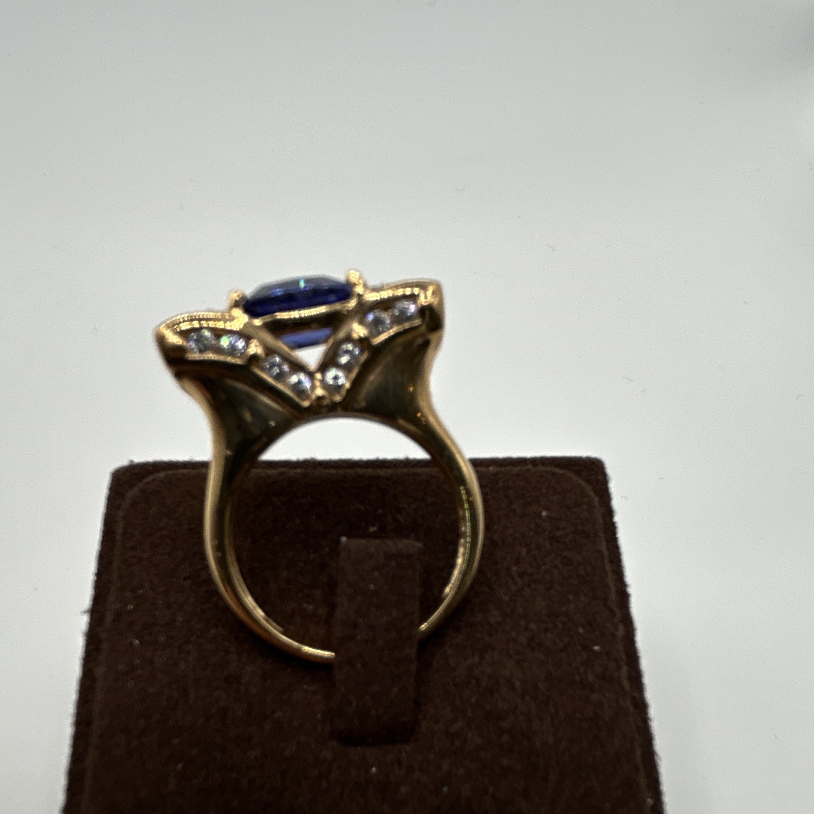 Ring Sterling Silver Gold Plated Blue Tanzanite 9.75mm