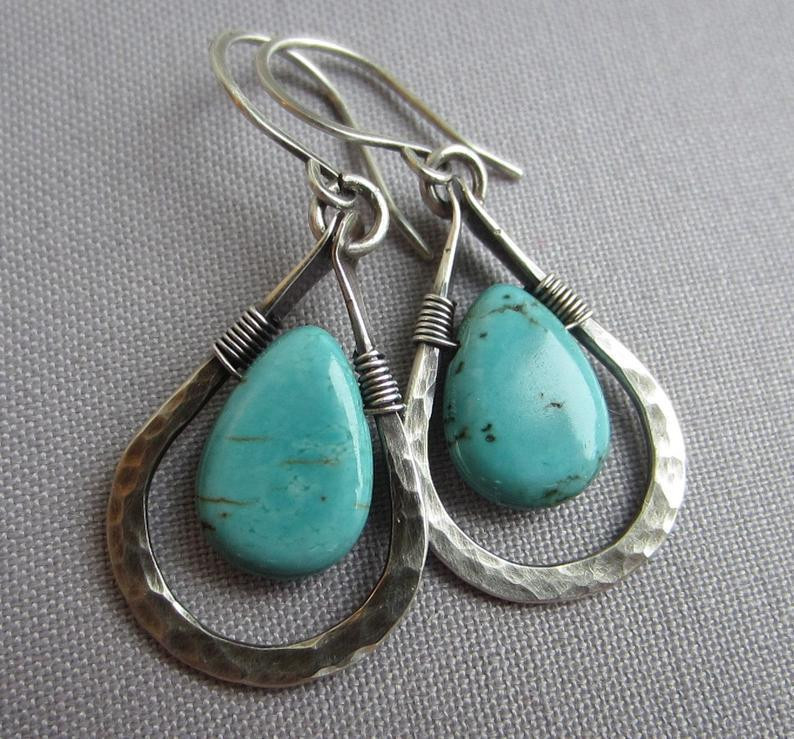Turquoise Teardrop Earrings Wire Wrap Vintage Creative Earrings Bohiamia Earring