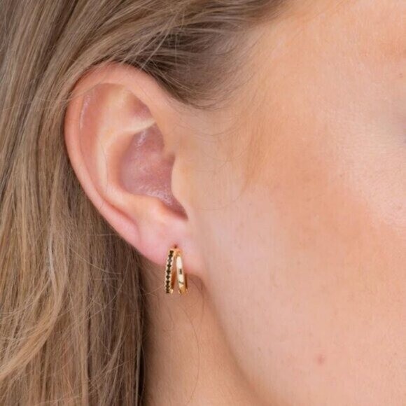 Everyday Huggie Earrings Double Huggies Gold CZ Pave Dainty Small Gold Hoops