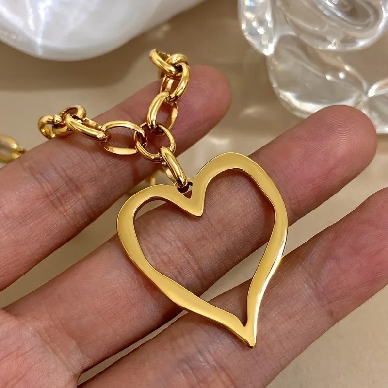 Gold Heart Pendant Necklace Stainless Steel Chain Gift for Women