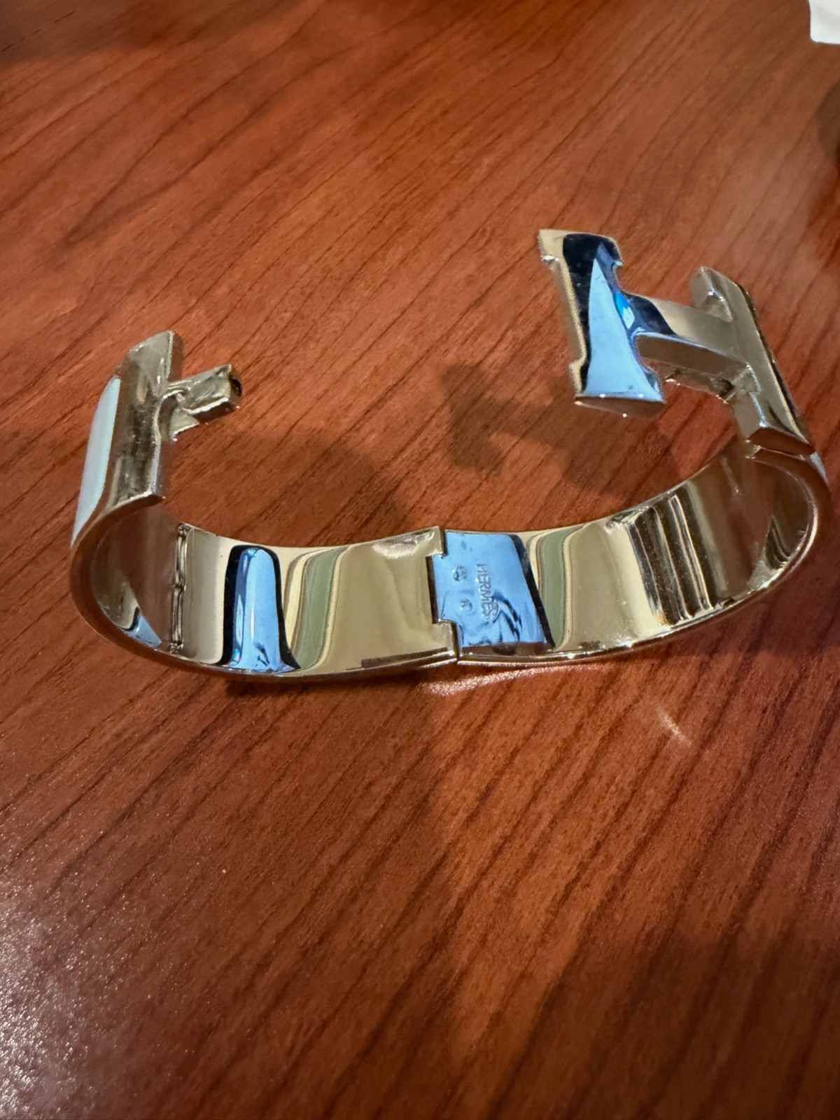 Hermes Click H silver bracelet with sky blue enamel