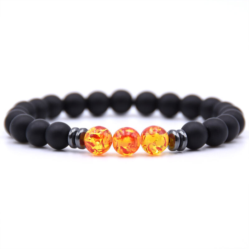 Mens Black Tourmaline Matte Agate Stone Protection Yoga Beaded Stretch Bracelet
