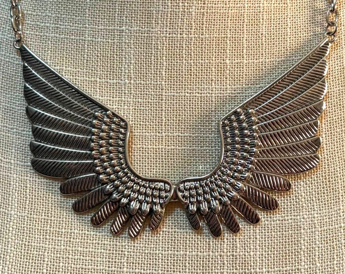Silver Plated / Tone Large Angel Wings Necklace Wing
