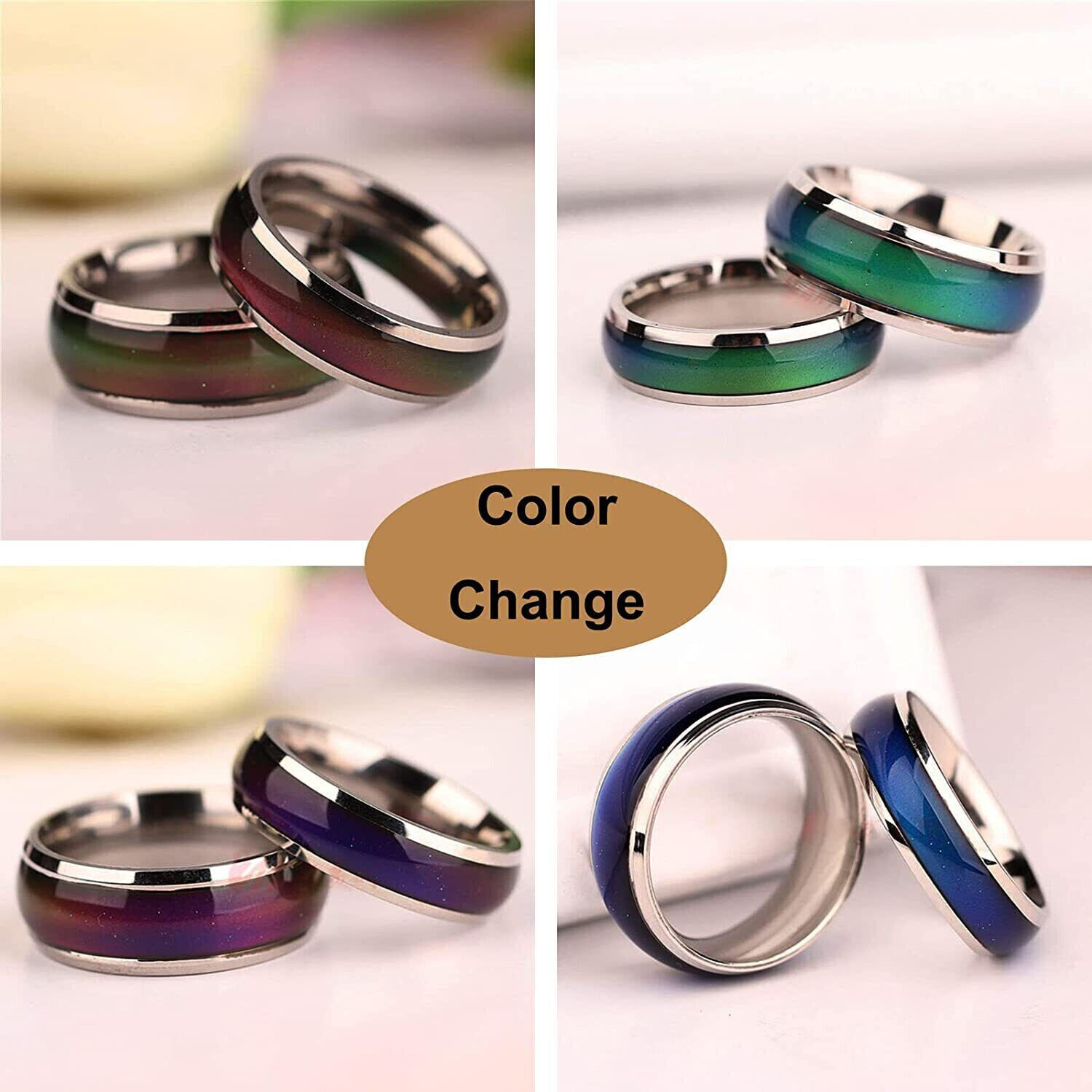 Stainless Steel Plated Color Changing Mood Ring Temperature Rings Women Men 6-12