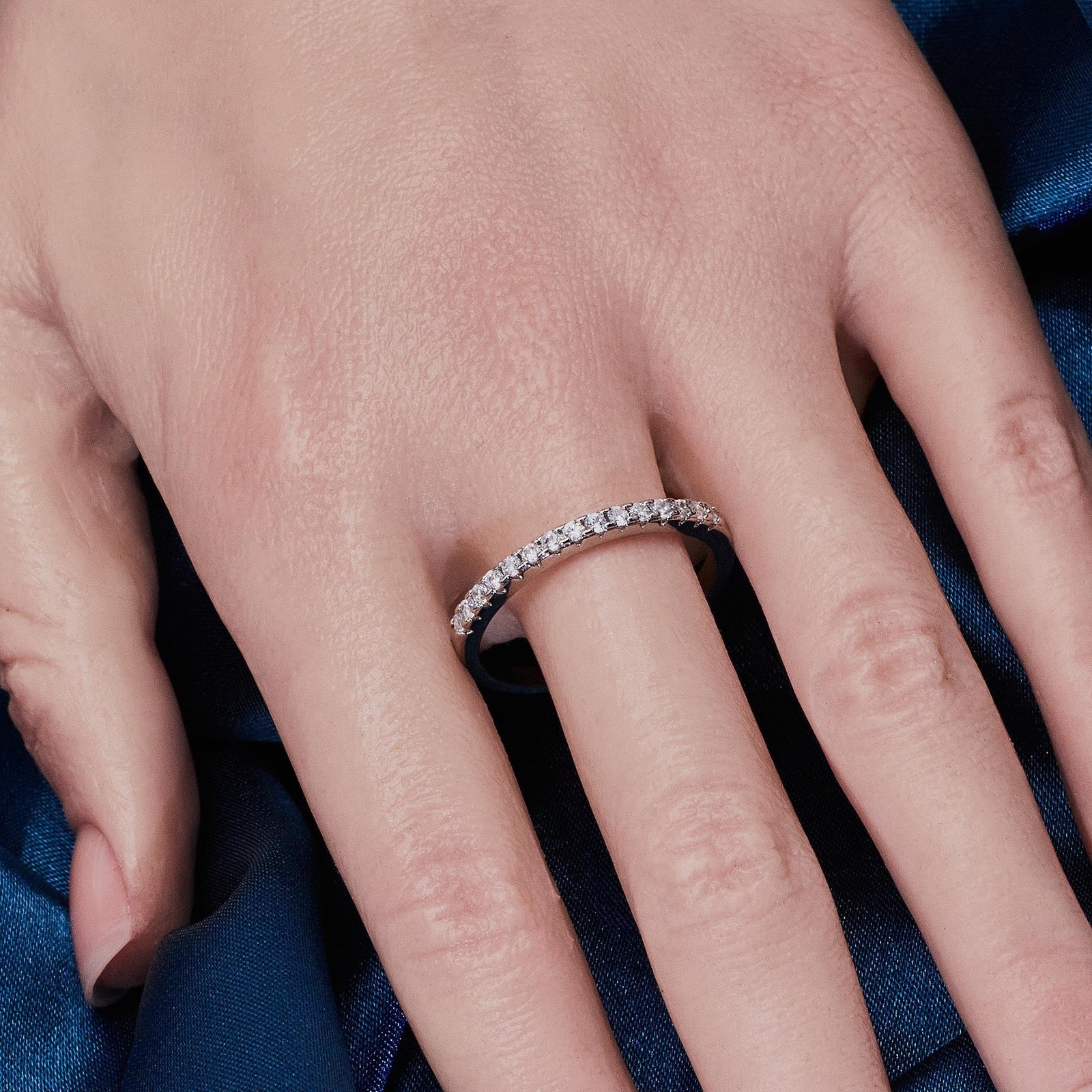 Warm Fortune Half Eternity Stackable Ring, Adjustable 18K Gold Plated CZ Wedding