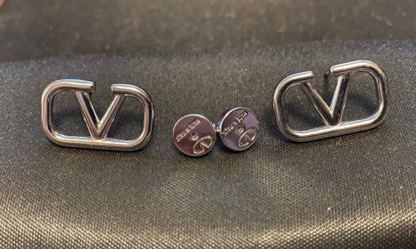 Women’s Pre Loved Valentino V Earrings V Logo Silver.