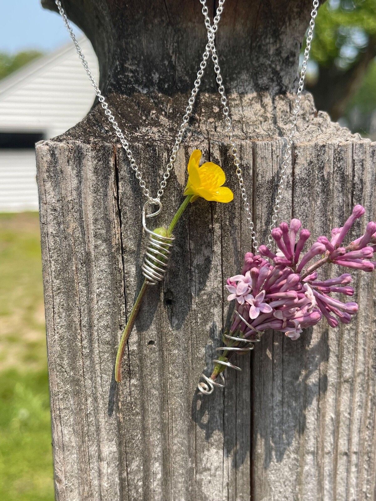 Flower Holder Vase Wire Necklace, Coil Necklace, Whimsical Boho Mom Jewelry