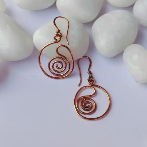 1 Pair Pure Copper Healing Spiral Hook Earrings, Jewelry Spiritual Kriya