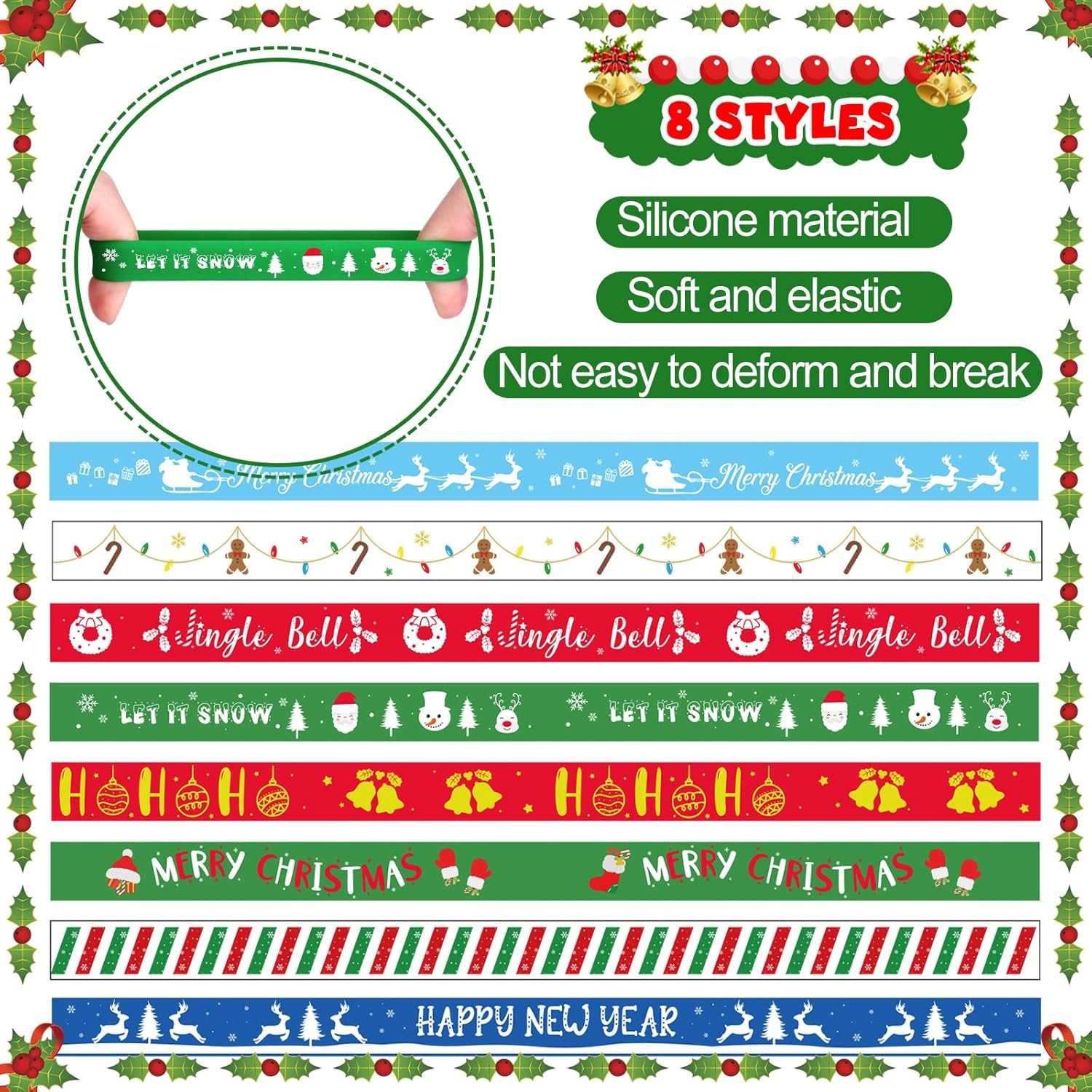 24 Pcs Christmas Silicone Bracelets Wristbands Party Favors Xmas Kids Adults