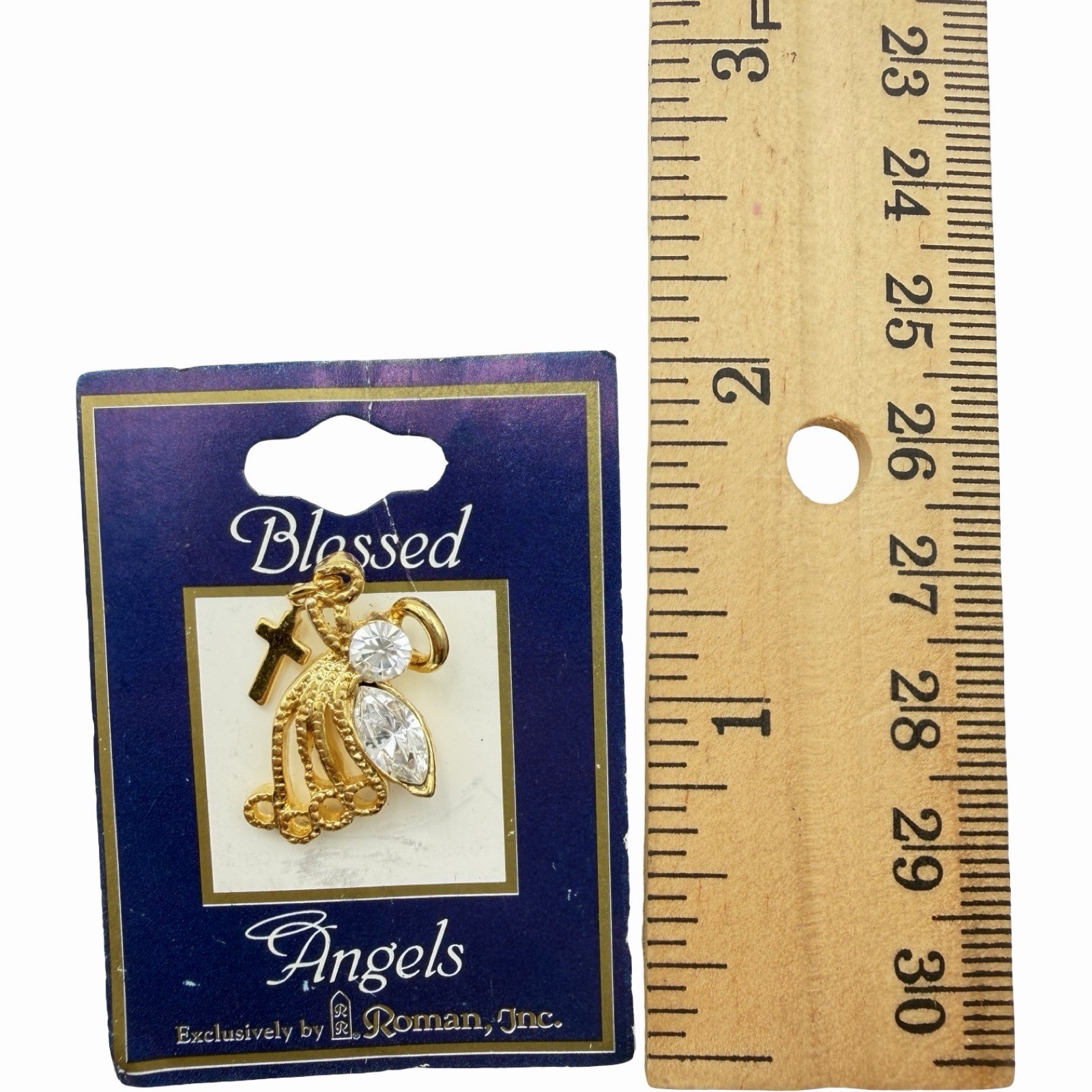 ROMAN INC GENUINE AUSTRIAN CRYSTAL PINBACK LAPEL PIN Blessed Angels 14184