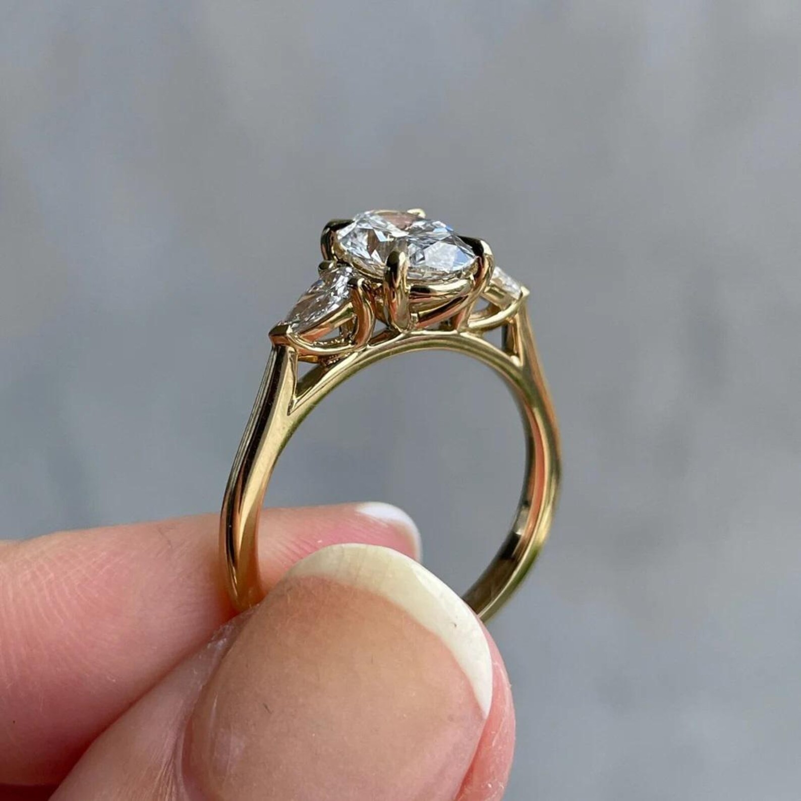 Oval Cut Triloyg Ring 2 CT Oval Moissanite Engagement Ring, Anniversary Gift