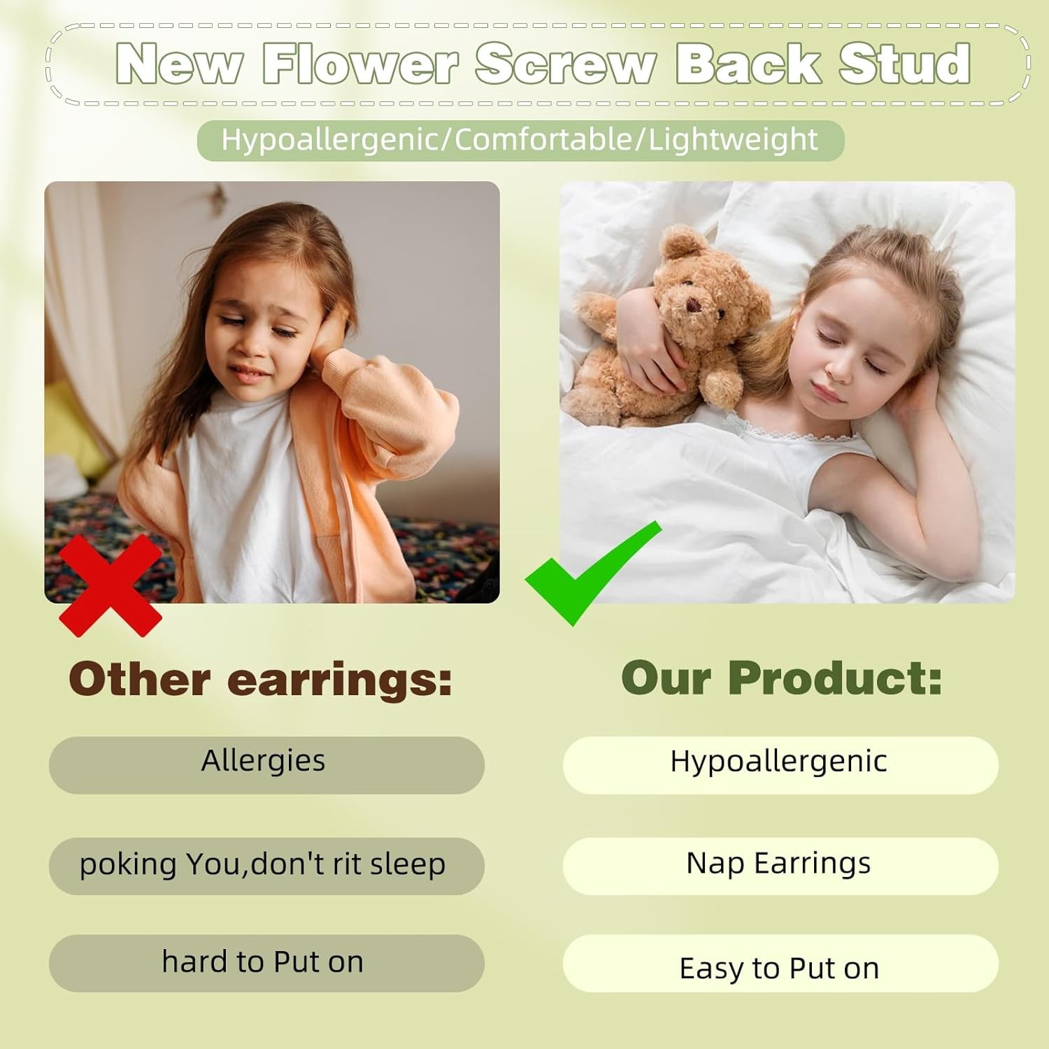 Hypoallergenic 14K Gold Earrings for Girls Women, Toddler Screw Back Baby Earrin