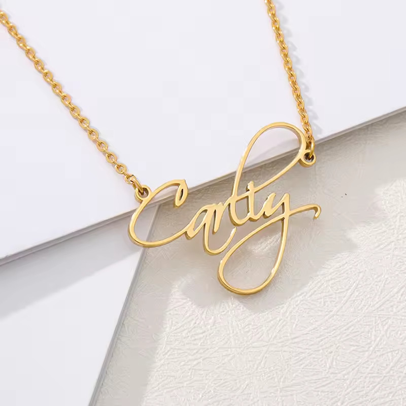 Customized Name Necklace Pendant Jewelry Cursive Old English Stainless Steel