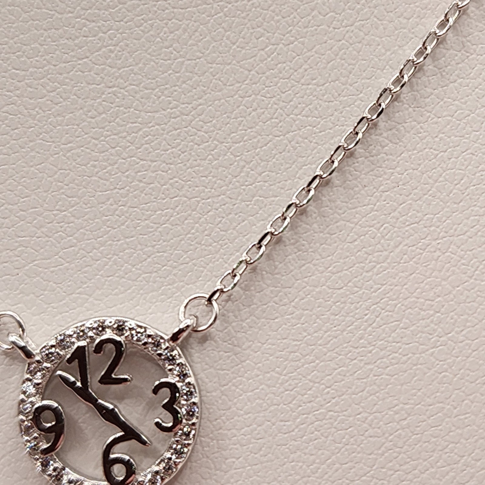 NEW 925 Sterling Silver CZ Clock Pendant Necklace 16″ 2.5″ Extension