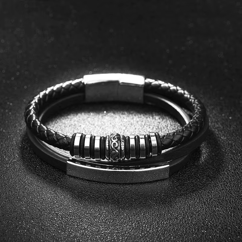 18cm 20cm 22cm Trendy Leather Stainless Steel Multilayer Braided Gift Men’s Wear