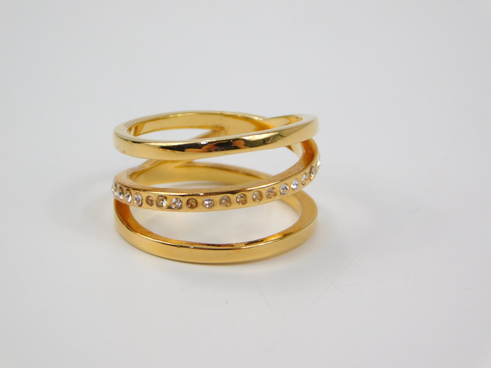 Vita Fede Italy Gold Tone Pave Crystal Ring Size 6 Designer