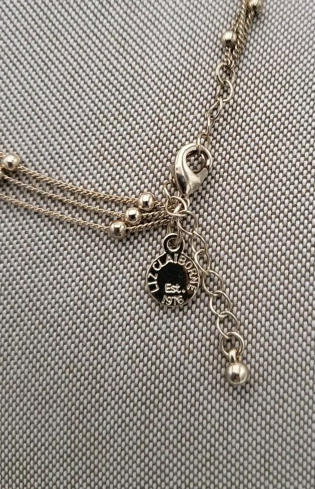 LIZ Claiborne 18 Inch Gold Tone Triple Strand Collar Chain Necklace Ball Bar Y2K