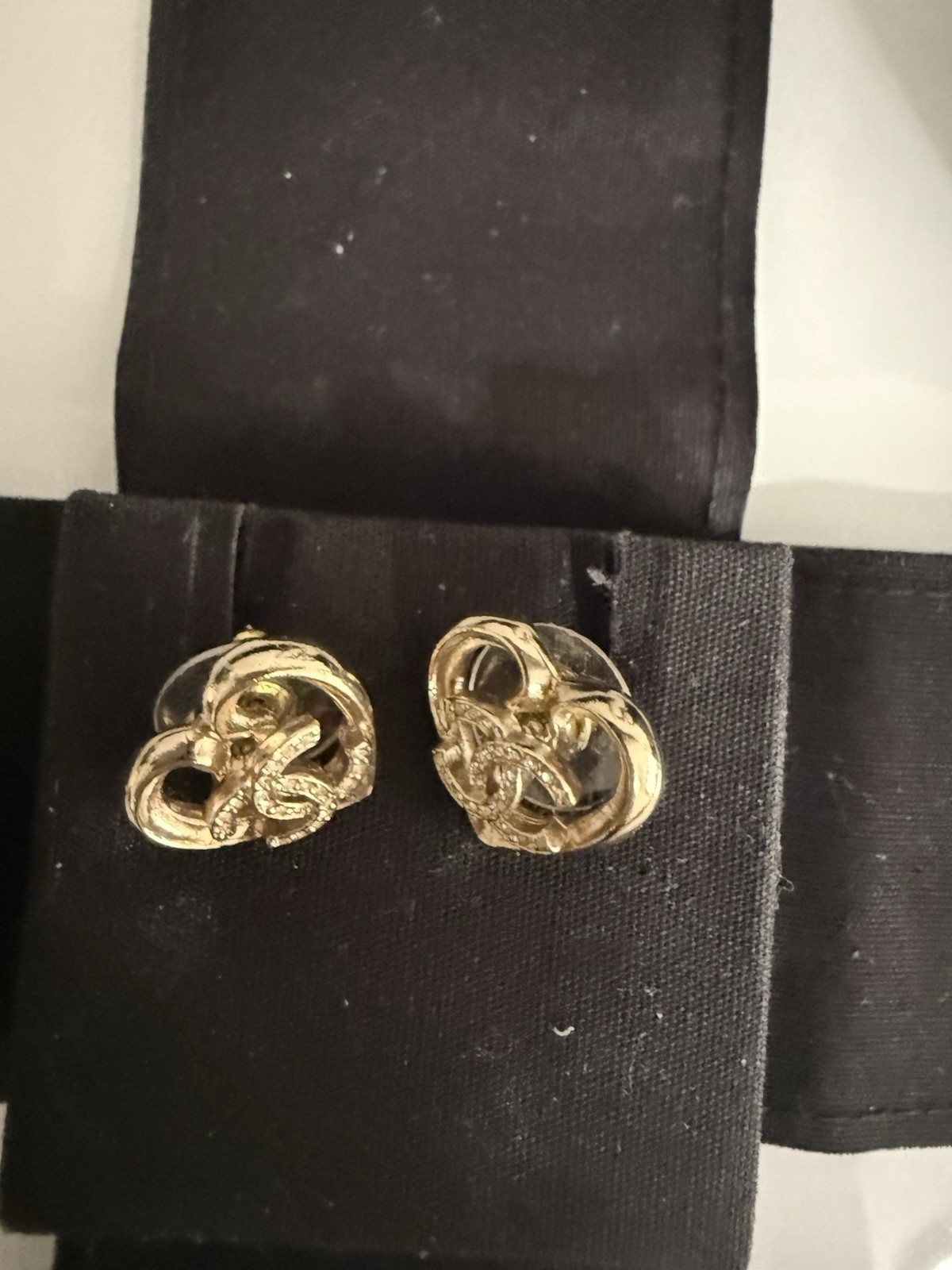 Authentic Chanel 23P Gold Tone CC Open Heart Crystal Stud Earrings with Box