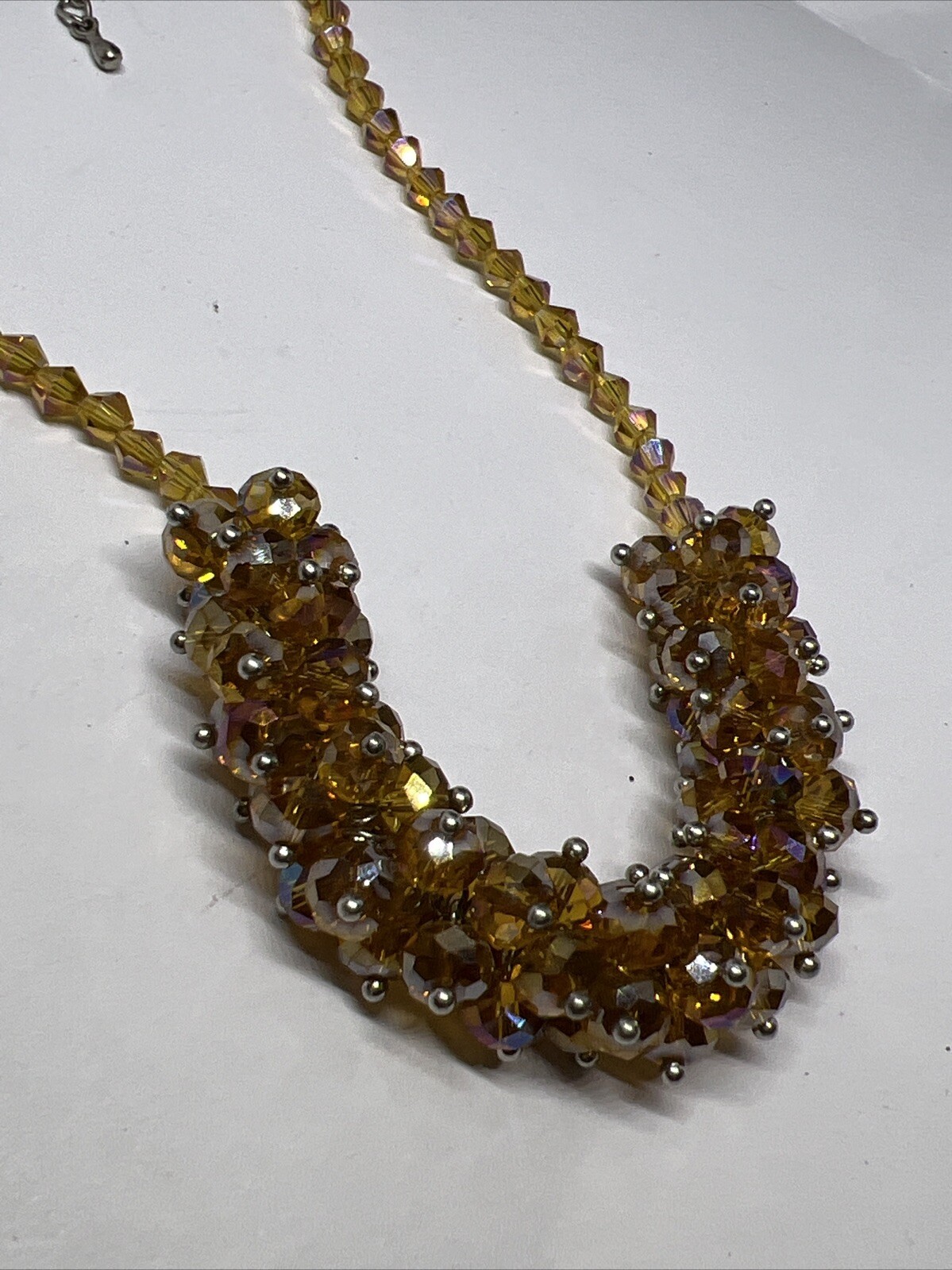 Yellow Shiny Faceted Glass Bead Cluster Necklace, 18” with 2.5” extender 7570