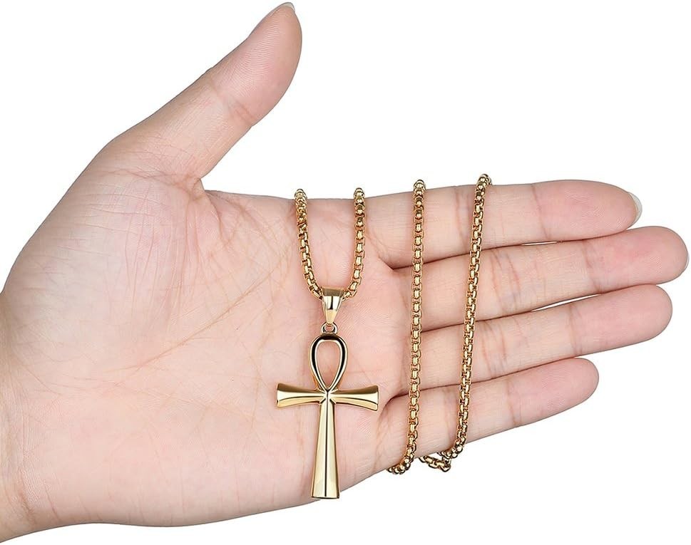 Gold-Tone Stainless Steel Coptic Ankh Cross Pendant Necklace for All Occasions