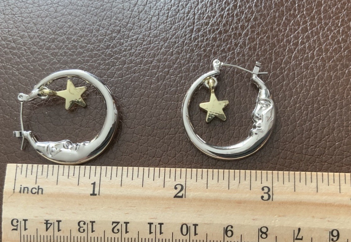 Anthropologie Hoop Crescent Moon Star Earrings Gold Silver Face Celestial Gold