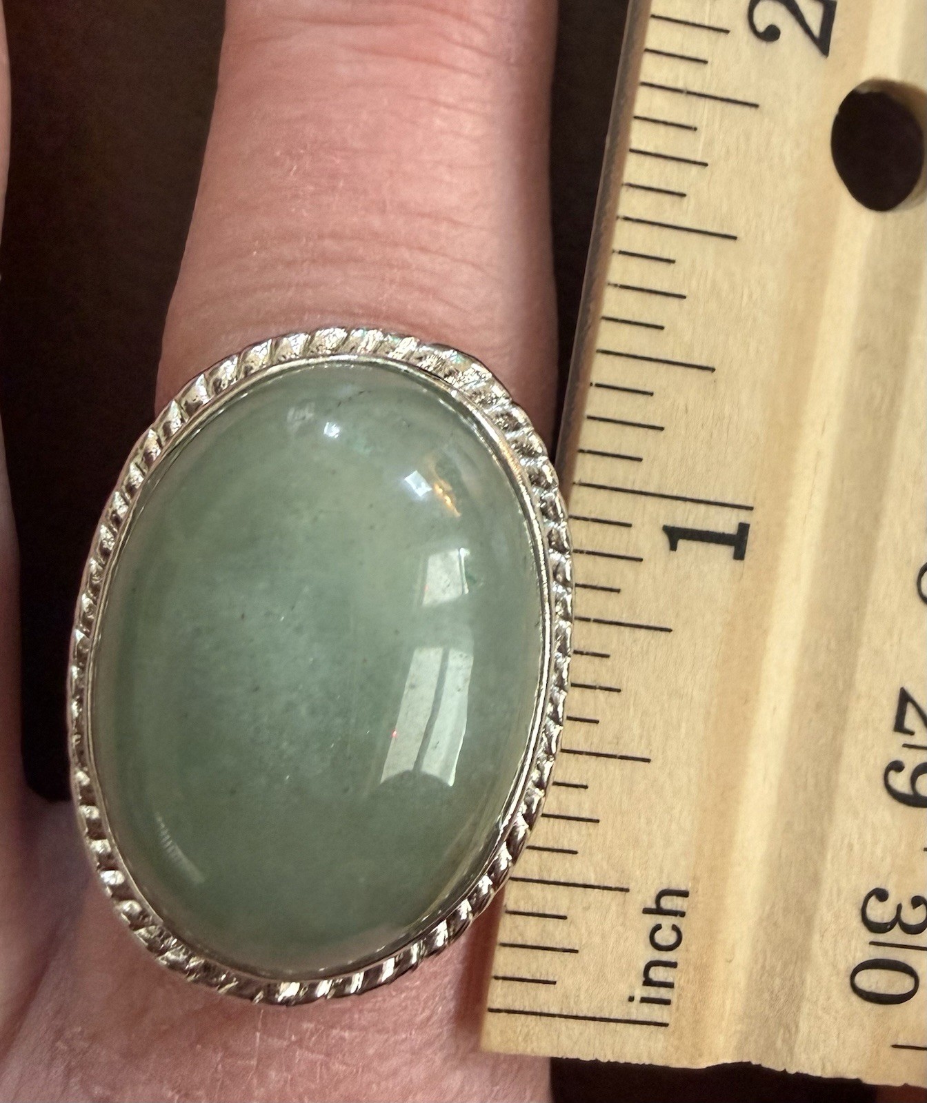 Crystal Cocktail Ring Green Aventurine Semi Precious Gemstone Open Back Bezel